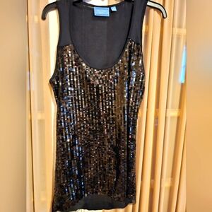 Black sleeveless sequin long tank